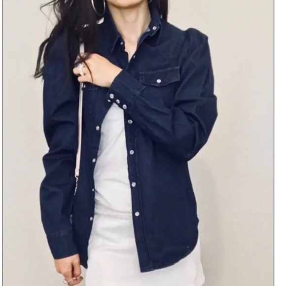 Torn by Ronny Kobo Denim Long Puff Sleeve Pearl Button Snap Front Size Medium - Picture 6 of 16